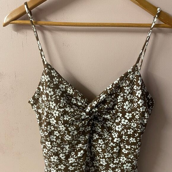 Misty Rose Brown & Cream Floral Print A-Line Mini Dress Size L GUC - Picture 10 of 12